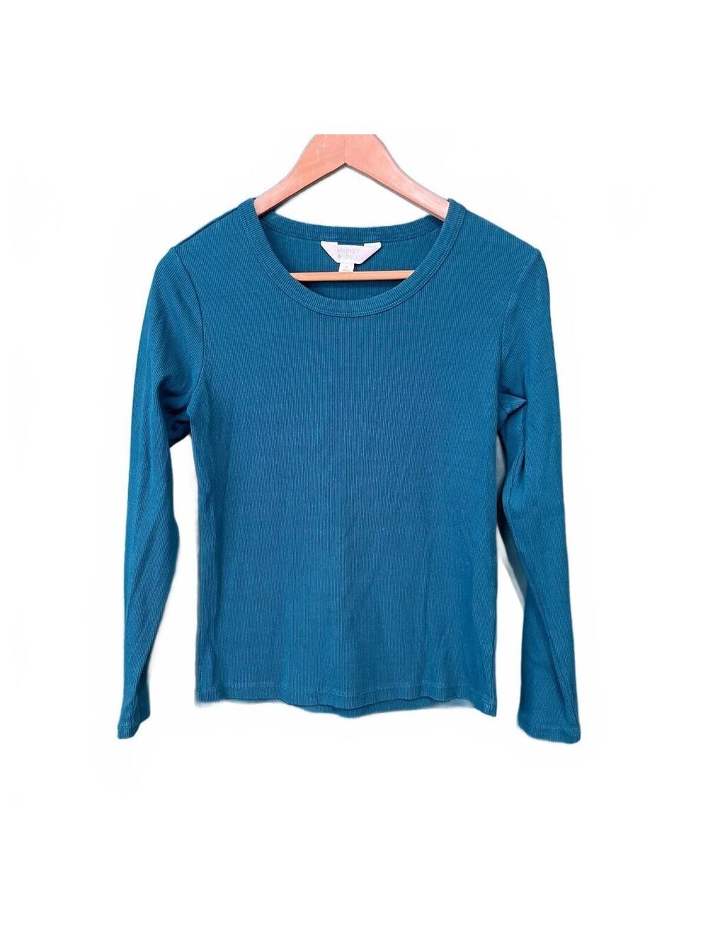 Market & Spruce Teal Blue Ribbed Long Sleeve Top M Petite Gorpcore Minimalist